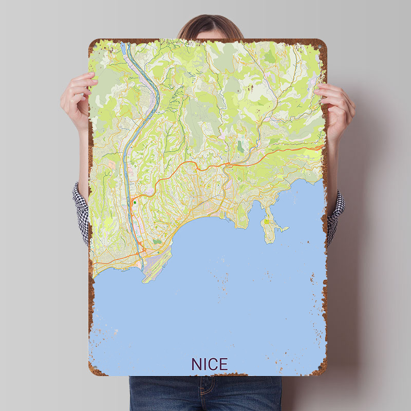 Retro Gaming France - Mapa de Niza, Francia, Póster Impreso