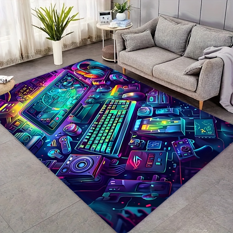 Retro Gaming Rug - Alfombra de Franela Cyberpunk para Juegos,