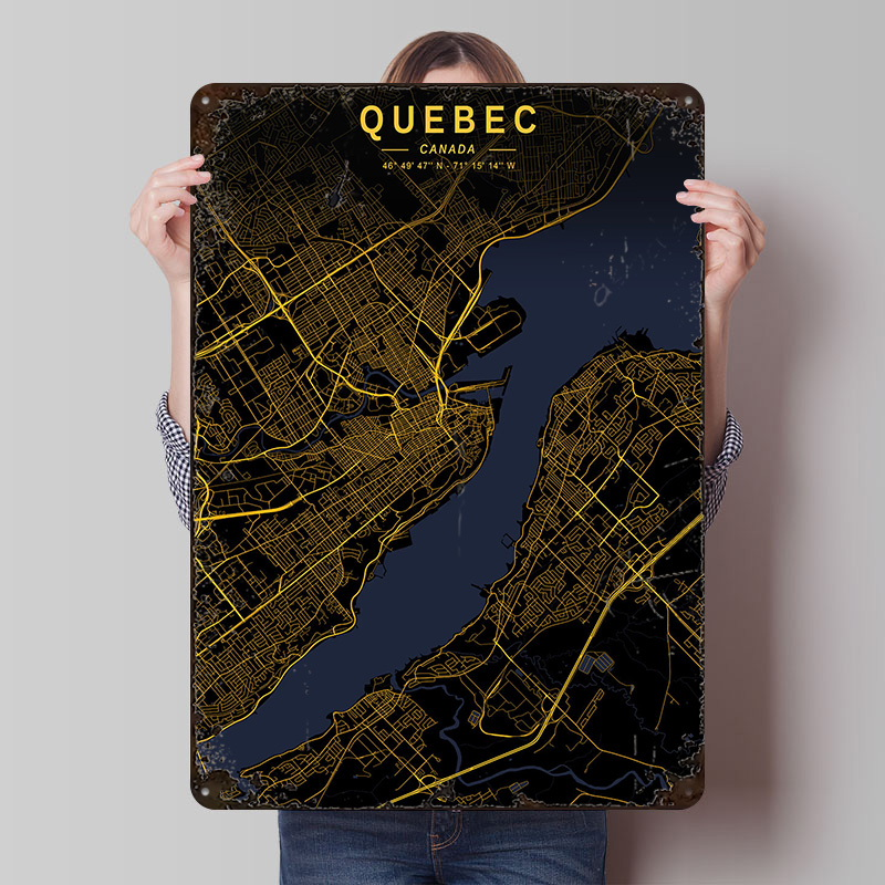 Retro Gaming Quebec - Póster del Mapa Dorado de Quebec,