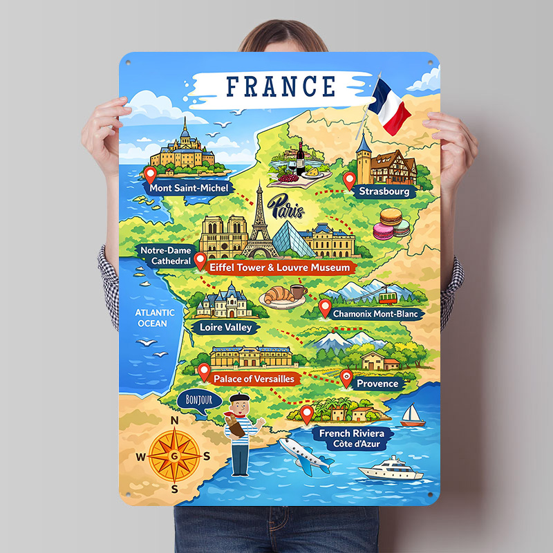 Retro Gaming France - Mapa de viaje de Francia, póster