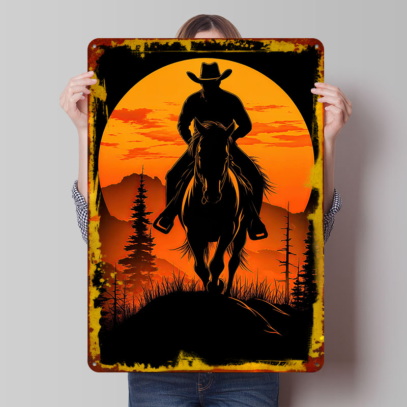 Retro Gaming At Home - Póster Metálico con Silueta de Vaquero